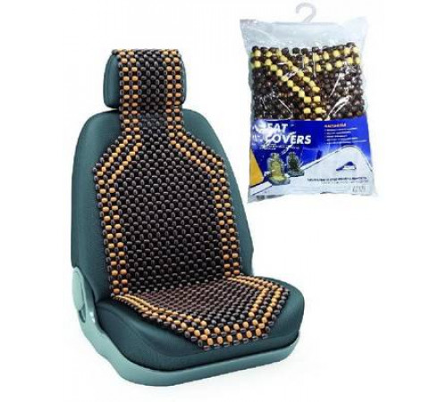 Накидка на сиденье Nova Bright деревянная массажная покрытая темным лаком,с подголовником(127х38