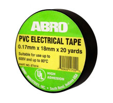 Изолента термостойкая 0,18*20yd (18,2м) ABRO чёрная