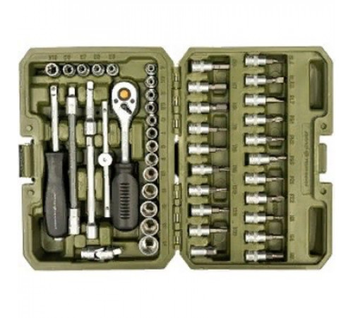 Набор головок 35предм 1/4 6-гр. с трещоткой пл.кейс ДТ