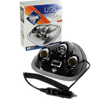 Разветвитель прикуривателя 2 гнезда+2USB-порта, 2100мА, Nova Bright-fusion