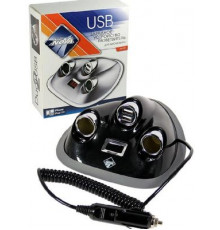 Разветвитель прикуривателя 2 гнезда+2USB-порта, 2100мА, Nova Bright-fusion