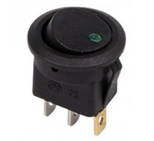 Выключатель-клавиша круглый 12V 16А (3с) ON-OFF чёрн с зел LED подсветкой (RWB-215, MIRS-101E-8C/D)