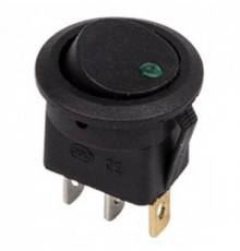 Выключатель-клавиша круглый 12V 16А (3с) ON-OFF чёрн с зел LED подсветкой (RWB-215, MIRS-101E-8C/D)