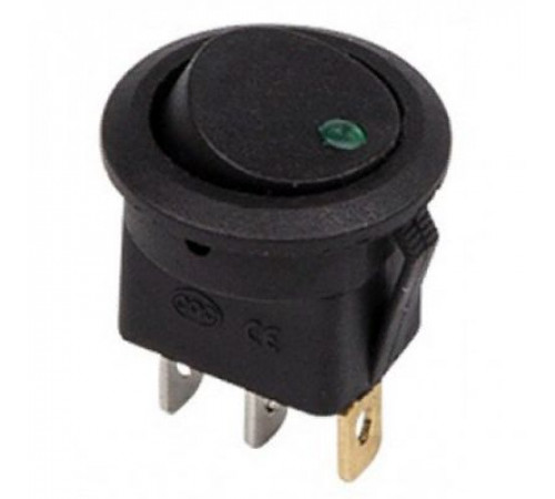 Выключатель-клавиша круглый 12V 16А (3с) ON-OFF чёрн с зел LED подсветкой (RWB-215, MIRS-101E-8C/D)