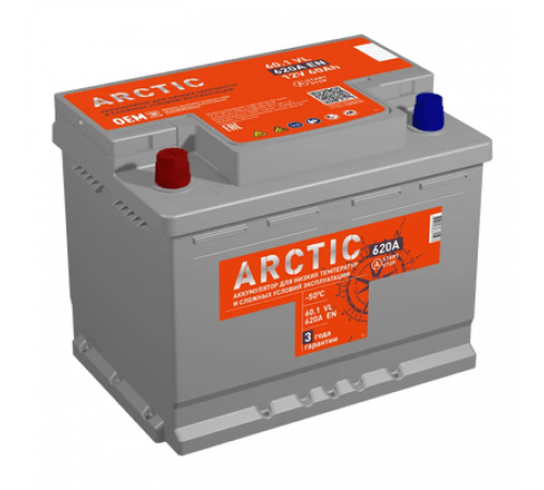 Аккумулятор TITAN ARCTIC (6СТ-60.0) 620мАч, R+ ( 242 х 175 х 190)
