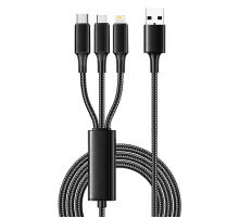 Кабель USB 3в1 Type-С (6A), Lightning (2,4A), micro USB (3A) 1,2м, в черной оплетке REXANT