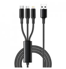 Кабель USB 3в1 Type-С (6A), Lightning (2,4A), micro USB (3A) 1,2м, в черной оплетке REXANT