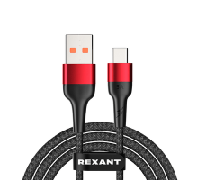 Кабель USB-A – Type-C, 5А, 50Вт, 1м, в черной нейлоновой оплетке REXANT