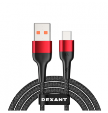 Кабель USB-A – Type-C, 5А, 50Вт, 1м, в черной нейлоновой оплетке REXANT