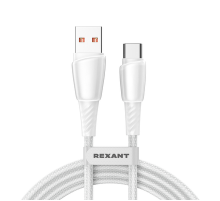 Кабель USB-A – Type-C, 5А, 100Вт, 1м, в белой нейлоновой оплетке REXANT