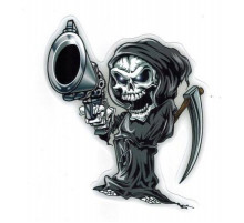 Наклейка Череп с косой  и пистолетом 11х15см