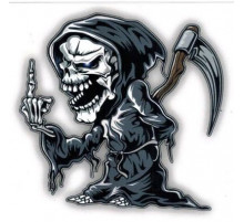 Наклейка Череп с косой  и пальцем 14,5х15см