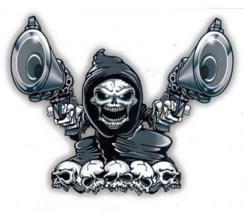Наклейка Череп с пистолетами №2 19х16см