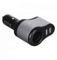 Разветвитель прикуривателя 1 гнездо + 2USB, 2А 12/24В, пластик, металл NEW GALAXY