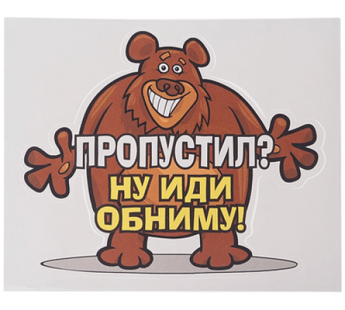 Наклейка "Медведь (Пропустил? Ну иди обниму!"100х100мм