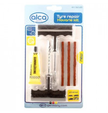 Набор для ремонта б/к шин,6 предметов (3рем.вставки+клей+инструмент) ALCA