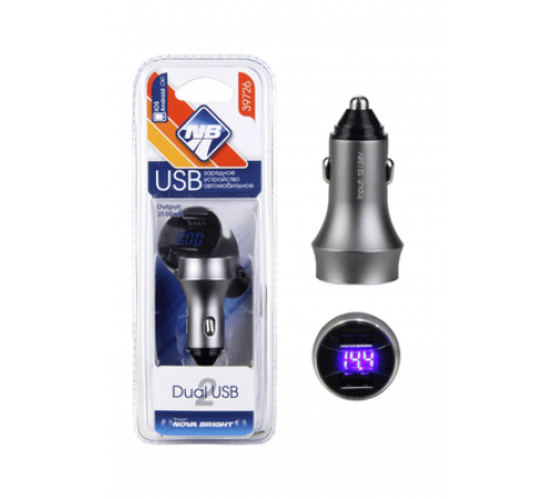 Зарядное устройство Nova Bright для моб.устройств, 2 USB-порта, 3100мА + цифровой LED вольтметр, 12/