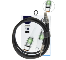 Кабель Type-C/Type-C Technoking для зарядки и синхр. мобильных устройств,LED подсветка,черный 1м