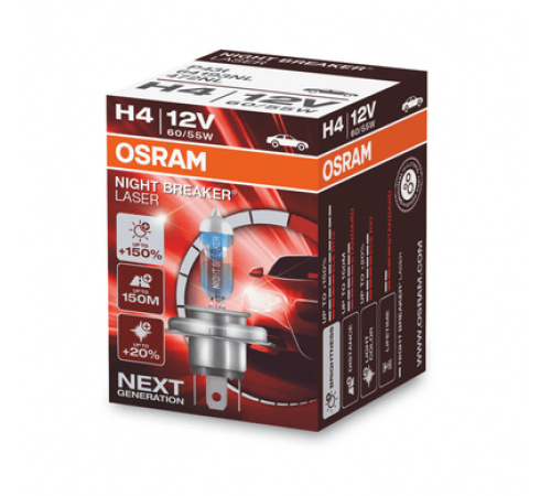 Лампа H4 12V 60/55W P43t +150% 4050К OSRAM
