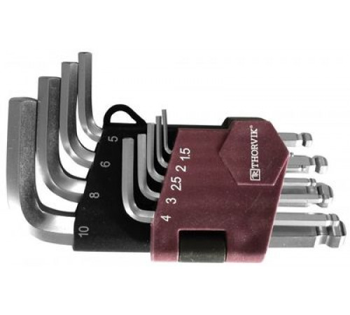 Набор ключей шестигранных 09 шт. коротких с шаром, H1.5-H10 / THORVIK