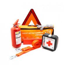 Набор Автомобилиста ПРОФИ (Сумка, огнетушитель ОП-2 железный с манометром, Трос 3,5т 2 кр РОСТРОС, А