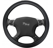 Оплетка руля ZIZAY серия Smooth гладкая экоКожа, цвет черный+белая строчка, размер М