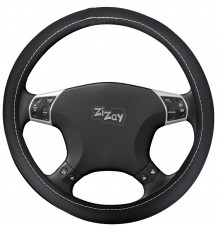 Оплетка руля ZIZAY серия Smooth гладкая экоКожа, цвет черный+белая строчка, размер М