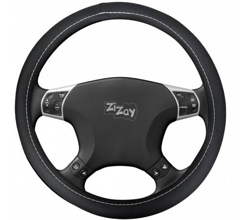 Оплетка руля ZIZAY серия Smooth гладкая экоКожа, цвет черный+белая строчка, размер М