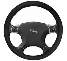 Оплетка руля ZIZAY серия Kombi гладкая экокожа, цвет черный+ косичка черная, размер М