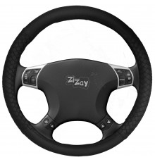 Оплетка руля ZIZAY серия Kombi гладкая экокожа, цвет черный+ косичка черная, размер М