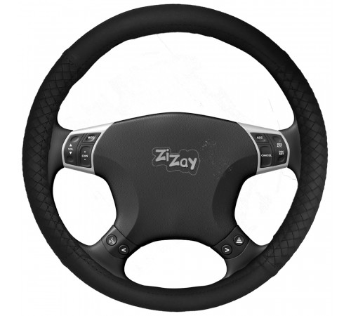Оплетка руля ZIZAY серия Kombi гладкая экокожа, цвет черный+ косичка черная, размер М
