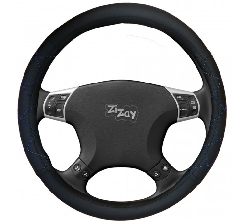 Оплетка руля ZIZAY серия Sponge спонж, цвет черный+синий ромб, стеганая+гладкая, размер М