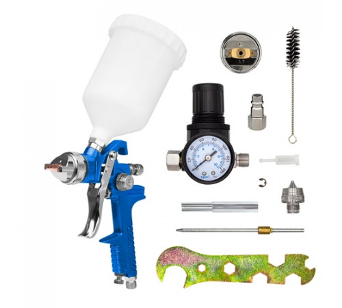 Краскопульт VOLCA VS827 1,4-1,7 мм ,верх. бачок 600 мл., манометр, набор