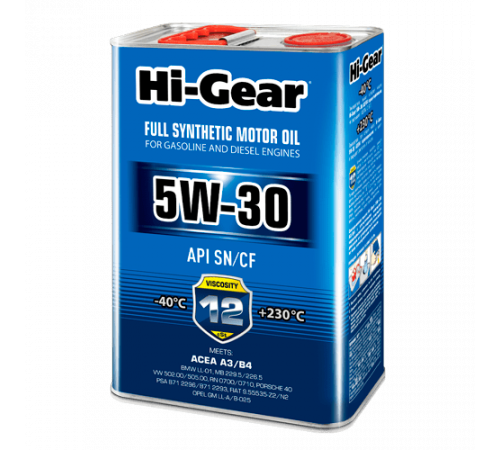 Масло моторное синтетическое 5W-30 SN/CF ACEA A3/B4  4л Hi-Gear ЧЗ