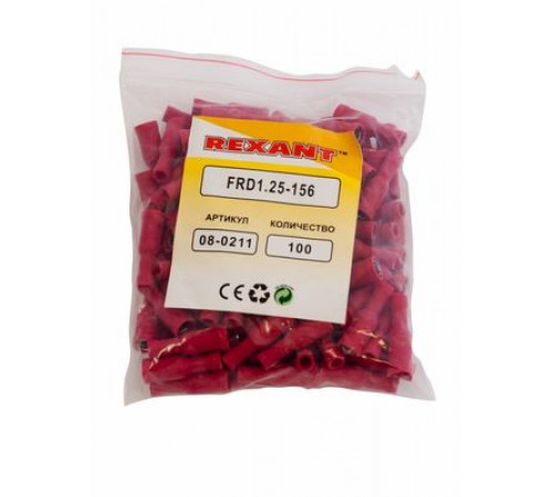 Разъем штекерный изолированный гнездо 4 мм (0.5-1.5 мм²) красный REXANT 100шт