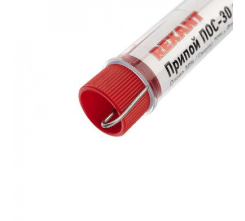 Припой с канифолью ПОС-30 REXANT, 10 г, Ø1.0 мм, (олово 30%, свинец 70%), колба