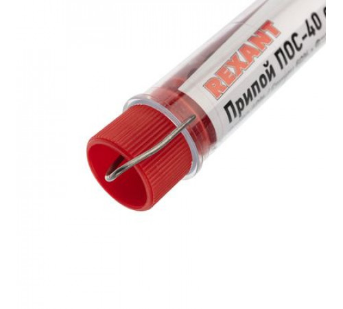 Припой с канифолью ПОС-40 REXANT, 10 г, Ø1.0 мм, (олово 40%, свинец 60%), колба