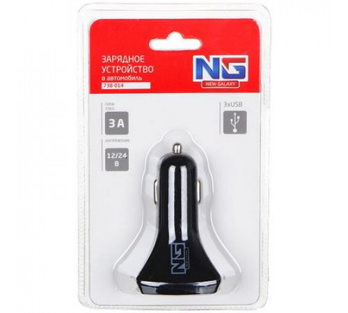 Разветвитель прикуривателя 3USB, 3А, 12/24В пластик