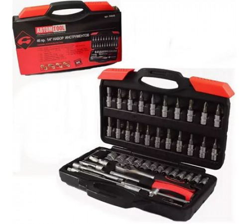 Набор инструмента 46 предм. 1/4 с трещеткой+биты АВТОМ TOOL,PROFFI.CrV, пласт. кейс