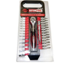 Набор инструмента 28 предм. 1/4 с трещ.+головки4-14мм+битыТ10-30,FD5:5,7мм,НЕХ3:4;5:6мм  АВТОМ TOOL,