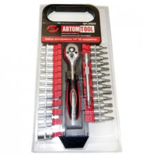 Набор инструмента 28 предм. 1/4 с трещ.+головки4-14мм+битыТ10-30,FD5:5,7мм,НЕХ3:4;5:6мм  АВТОМ TOOL,
