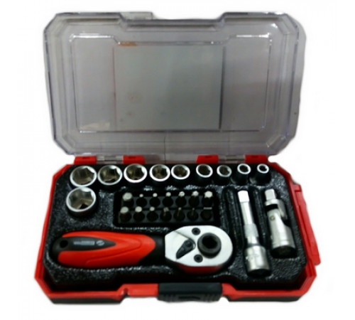 Набор инструмента 27предм. 1/4 с трещ.+биты+карданчик+удл50мм АВТОМ TOOL,PROFFI пласт кейс