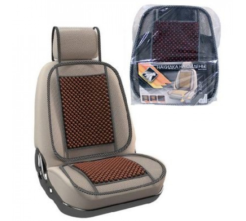 Накидка на сиденье Nova Bright-fusion деревянная массаж. с сеткой и подголовником,черная (131х51см)