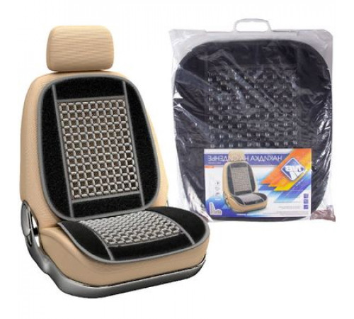 Накидка на сиденье Nova Bright деревянная массажная черная с тканевай вставкой (92х45см)