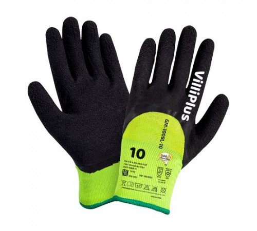 Перчатки теплые зимние из 100% акрил.зеленые, со вспененным латексным покрытием р.10 (XL) VilliPlus
