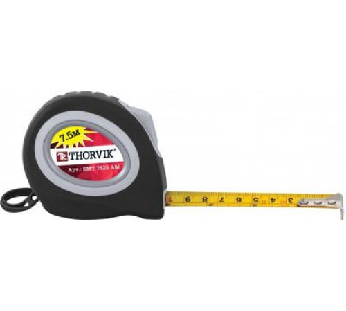Рулетка с магнитным захватом и автостопом, в обрезиненном корпусе, 7.5 м / THORVIK