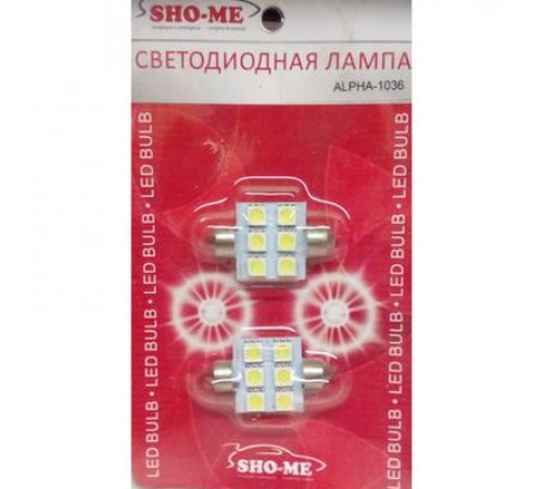 Светодиод C10W 12V 36мм 6SMD белый SHO-ME (к-кт 2шт)
