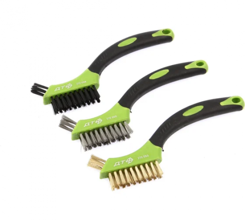 Корщетка-мини набор с прорезиненными рукоятками (латунная, нержавеющая сталь, нейлоновая), 3 шт.ДТ