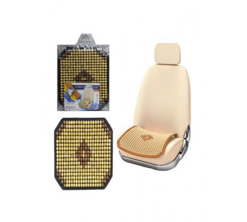 Накидка - коврик на сиденье Nova Bright деревянная массажная бежевая с рисунком,противоск.(42х42 см)