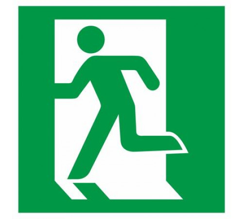 Наклейка Знак  "Выход здесь (левосторонний)", самокл. Е 01-01 "ГОСТ Р 12.4.026-2001_